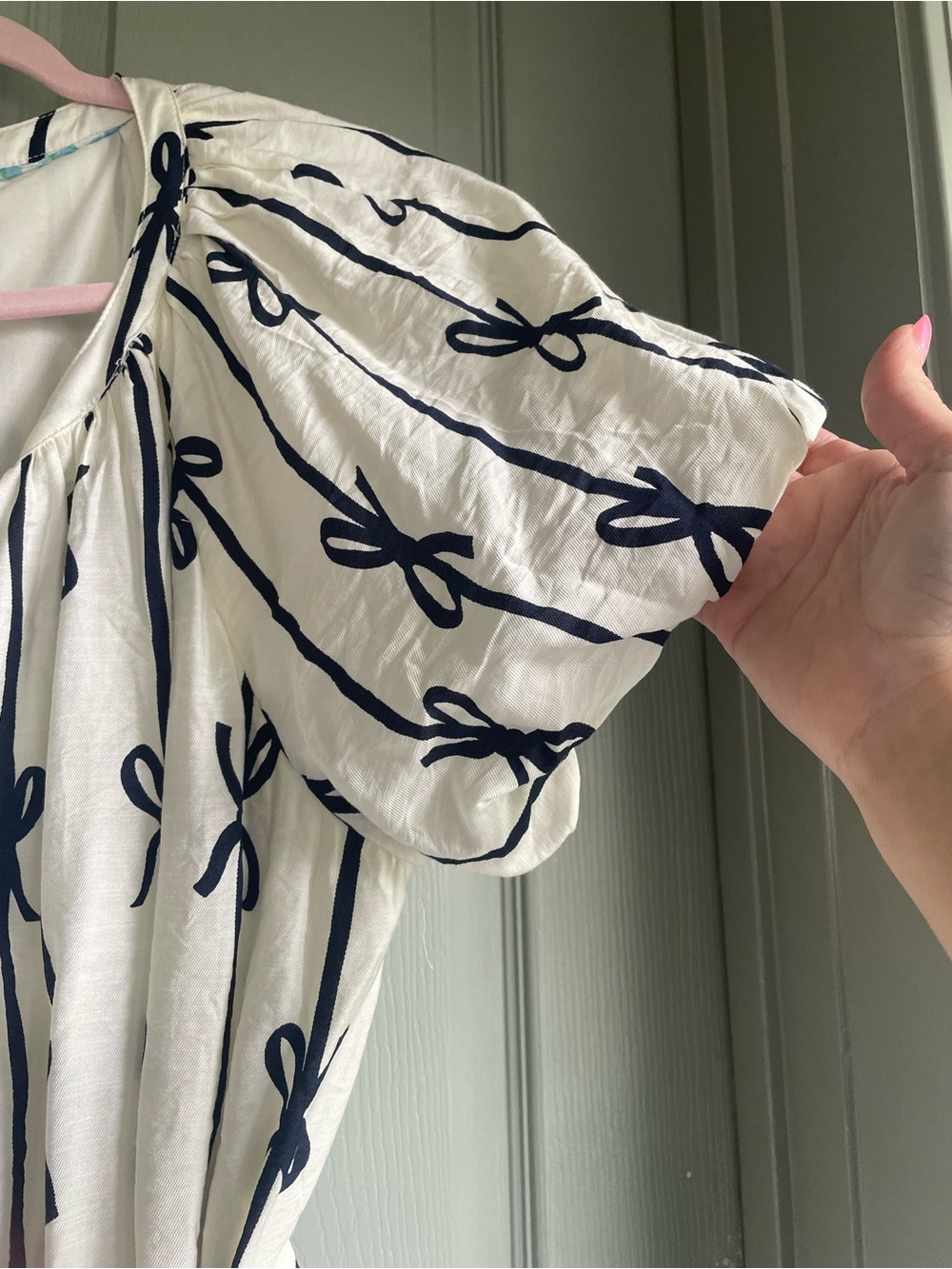 Umgee Off-White Mini Dress with Navy Bow Stripe Curvy Plus Size XL - Picture 7 of 10